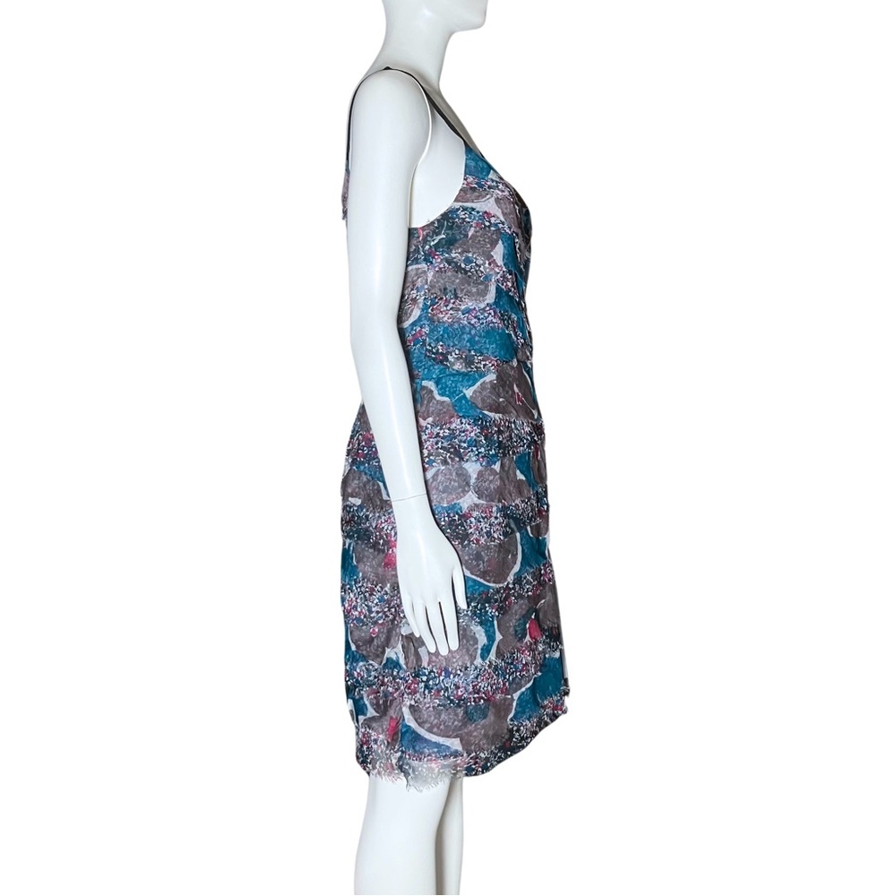 Vintage Y2K 100% Silk Teal Fairy Grunge Raw Edge Mini Dress Small Funky Colorful - Picture 6 of 9